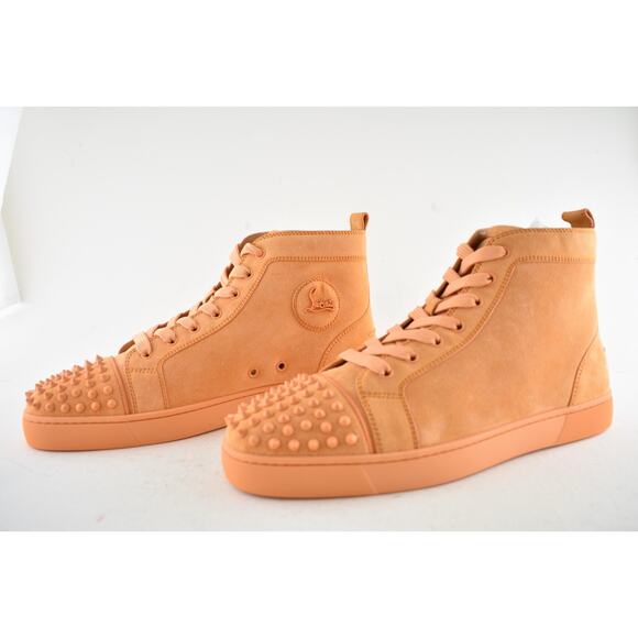 Christian Louboutin Lou Spikes Flat Melon Orange Suede High Top Sneaker 44 11 - Picture 12 of 15